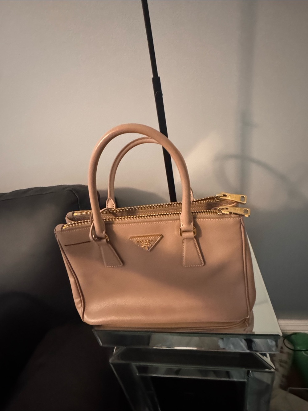 Prada Tan Leather Double-Zip Satchel with Gold Hardware